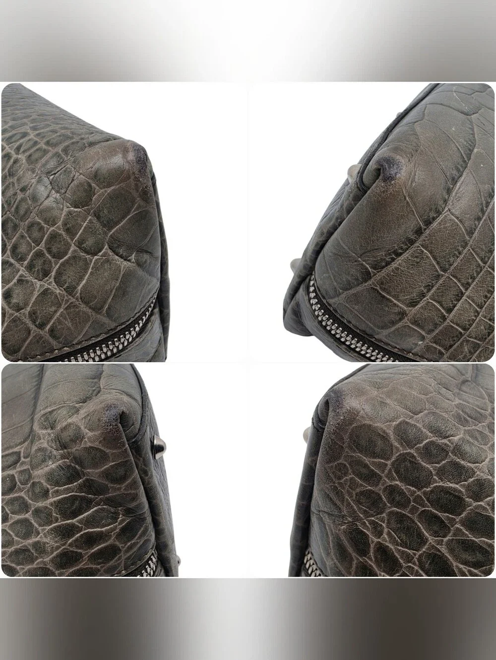 Vintage Furla Crocodile Embossed Green Leather Dome Satchel